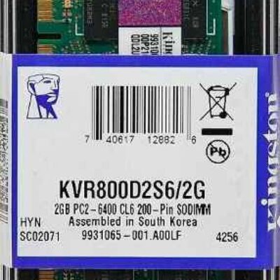 Kingston ValueRAM KVR800D2S6/2G 2GB DDR2 RAM 800MHz PC2-6400 200-Pin Laptop SODIMM