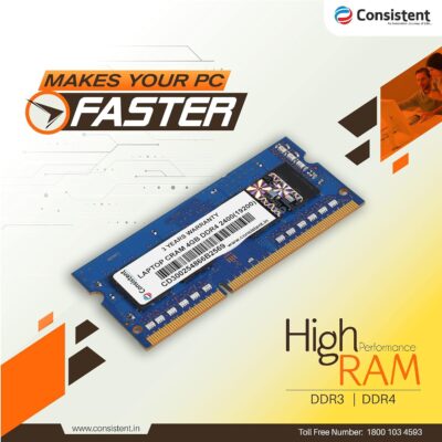 Consistent 4GB DDR4 Laptop RAM, 2400MHz, SO-DIMM