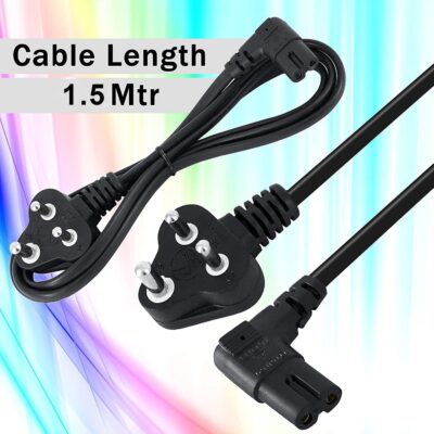 1.5 Meter 2 Pin 90 Degree Power Cord Cable for Laptop Adapter/Camera/Printer/Charger Black