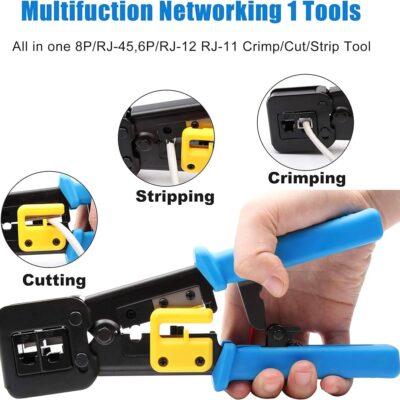 RJ45 Crimp Tool for Pass Through Connector End | EZ Cut, Strip, Crimp Electrical Cable | Heavy Duty Crimper for RJ11 & RJ45 Plugs | Professional Networking Cat5/5e & Cat6, Tools & Accessories