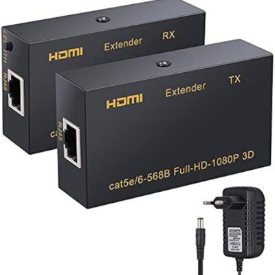 OXYTECH 60 Meter HDMI Extender/Extension Over LAN CAT6 CAT5e Cable (in Pair – RX Receiver with TX Transmitter) for CCTV Camera System, Projectors, LED LED TV, Gaming Consoles-TD-573H-09.