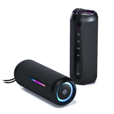 Portronics Breeze 5 25W Portable Wireless Bluetooth Speaker with in Built Mic,6 Hrs Playtime,RGB LEDs,TWS Mode,BT 5.3v,USB Drive,SD Card,AUX in,FM Radio,IPX5 Water Resistant,Type C Charging(Black)